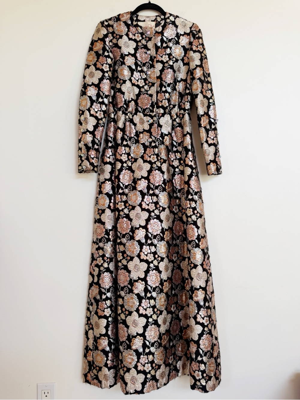 Gorgeous Vintage Oscar De La Renta Metallic Floral Brocade Evening Coat Dress